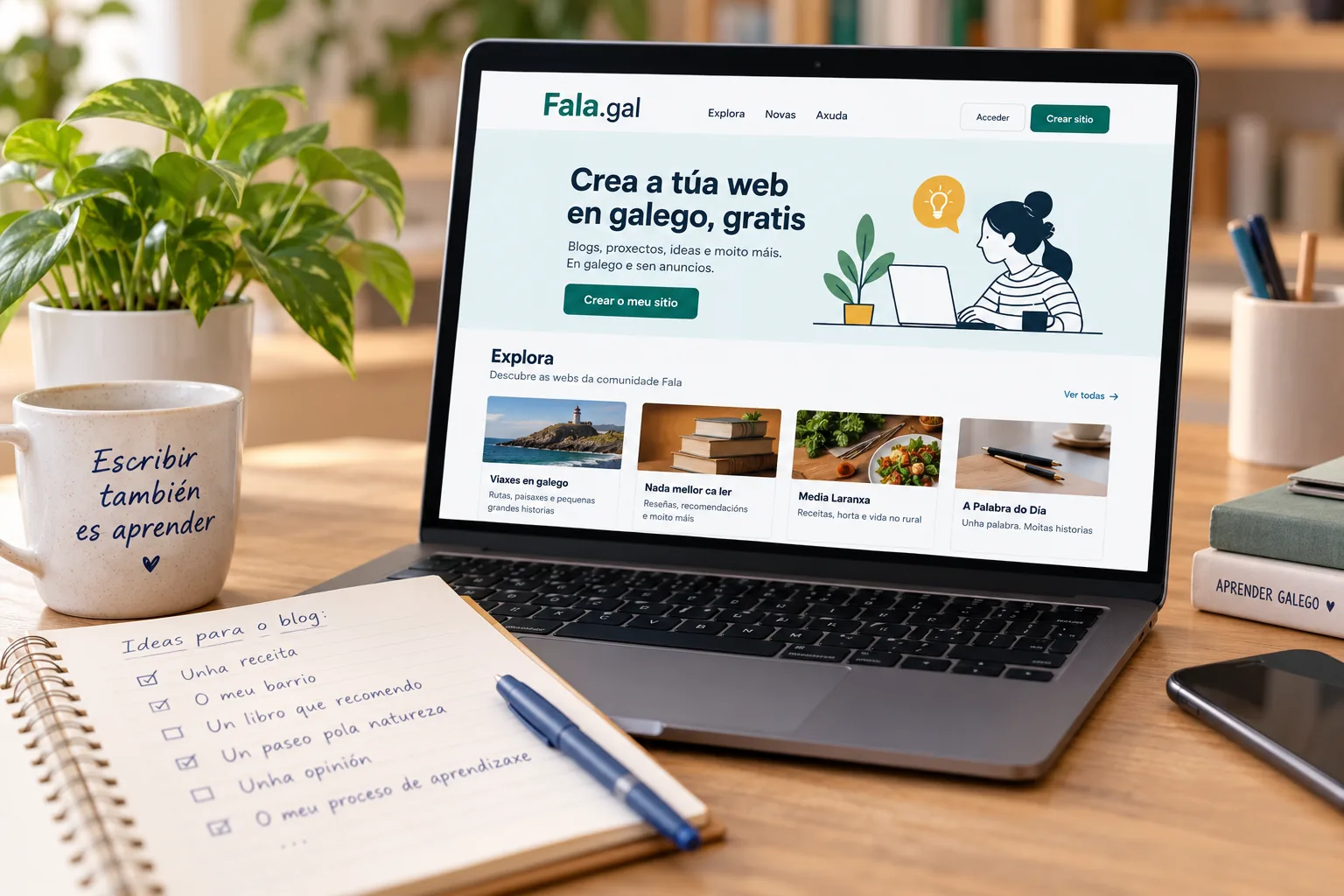Aprende y practica gallego con tu propio blog en fala.gal